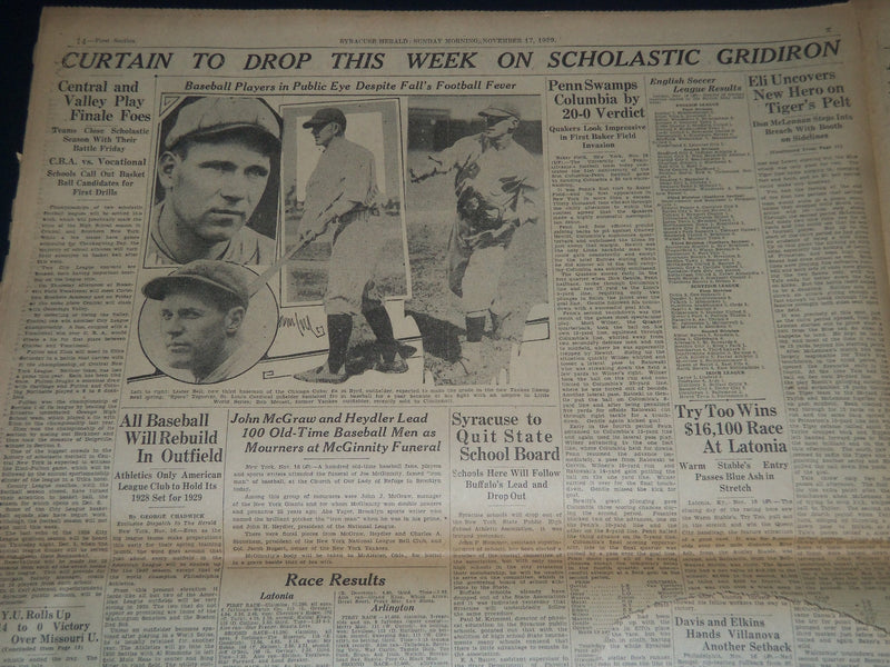 1929 SYRACUSE NY HERALD NEWSPAPER - COLGATE CRUSHES SYRACUSE 21-0 - NP 3788