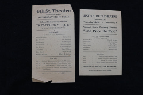 1910'S SIXTH (6TH) STREET THEATRE PROGRAMS - LOT OF 2 - COSHOCTON, OHIO - K 1879