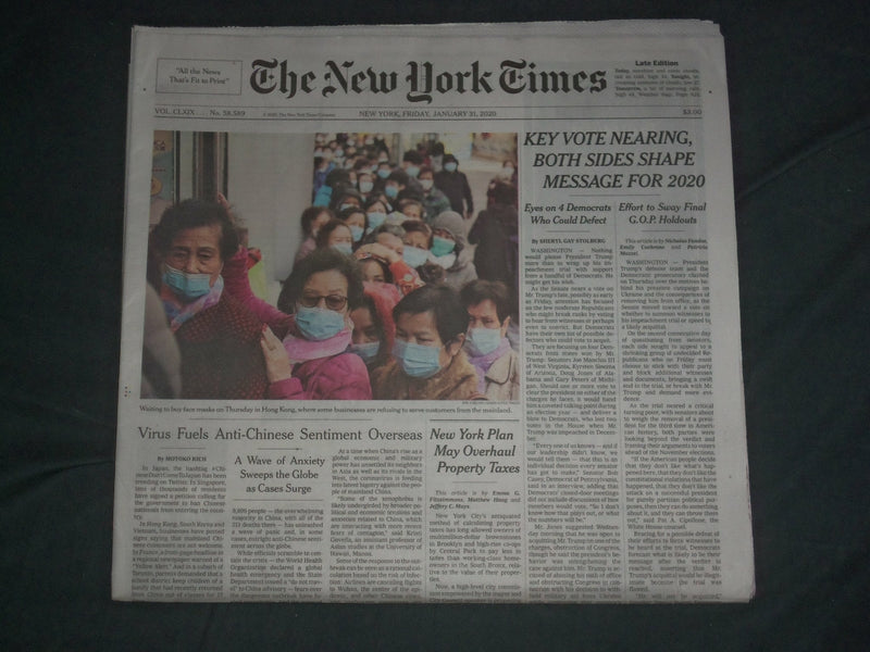 2020 JANUARY 31 NEW YORK TIMES - VOTE ON TRUMP IMPEACHMENT NEARING