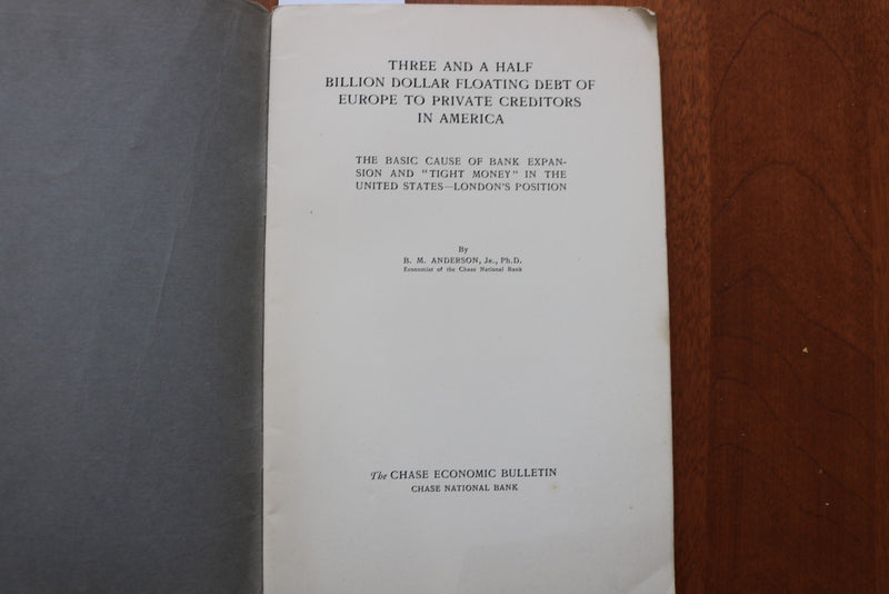 1920 OCTOBER 5 THE CHASE ECONOMIC BULLETIN - VOL 1, NO 1- SOFTCOVER BOOK- K 3183