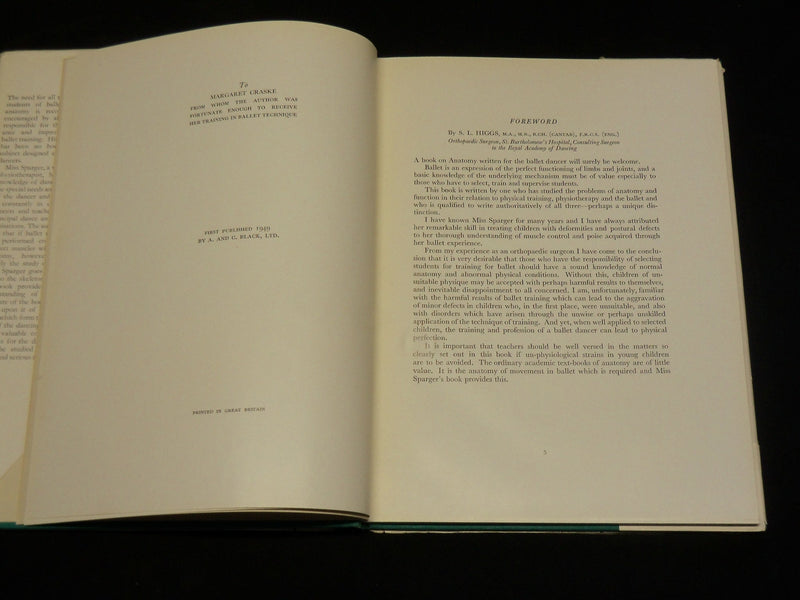 1949 ANATOMY AND BALLET HARDCOVER BOOK BY CELIA SPARGER - KD 2765H