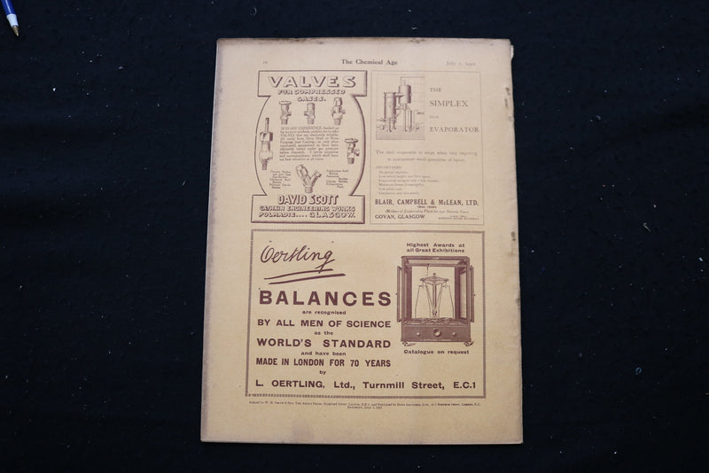 1922 JULY 1 THE CHEMICAL AGE MAGAZINE - CHAS. PAGE & CO. COVER - SP 4190Z
