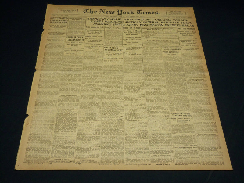 1916 NEW YORK TIMES - AMERICAN CAVALRY AMBUSHED BY CARRANZA TROOPS - NT 8625