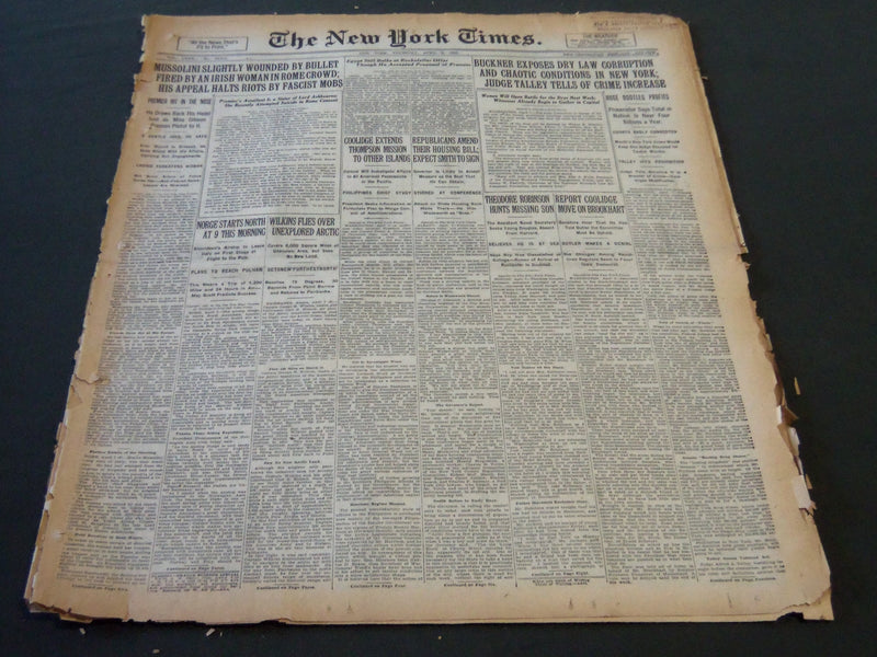 1926 APR 8 NEW YORK TIMES - MUSSOLINI SLIGHTLY WOUNDED BY BULLET - NT 5687