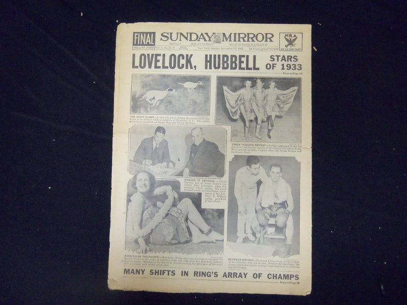 1933 DECEMBER 24 NEW YORK SUNDAY MIRROR - AIMEE FIRES JESSIE - NP 2133
