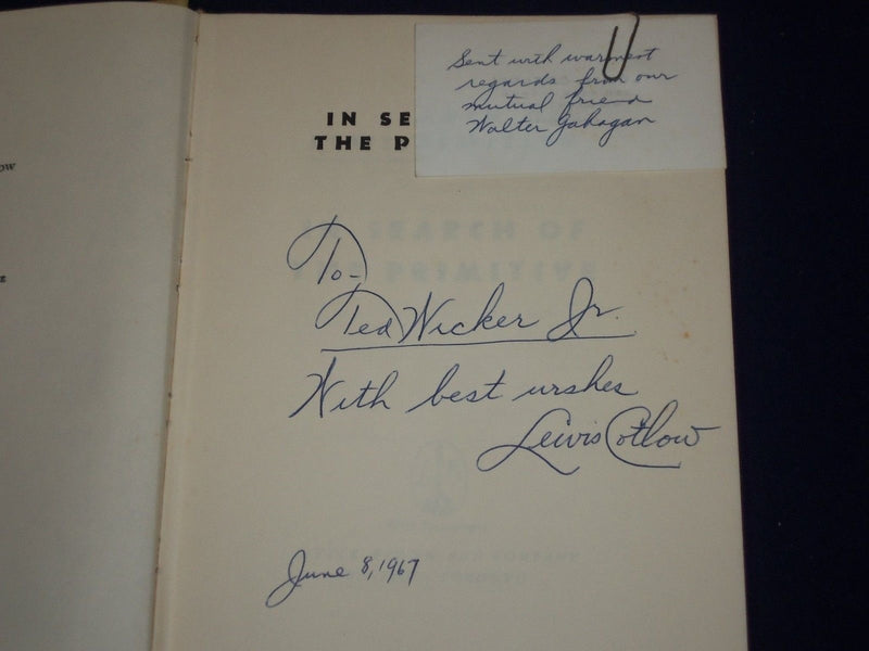 1966 IN SEARCH OF THE PRIMITIVE BOOK BY LEWIS COTLOW AUTHOR INSCRIBED - KD 2585