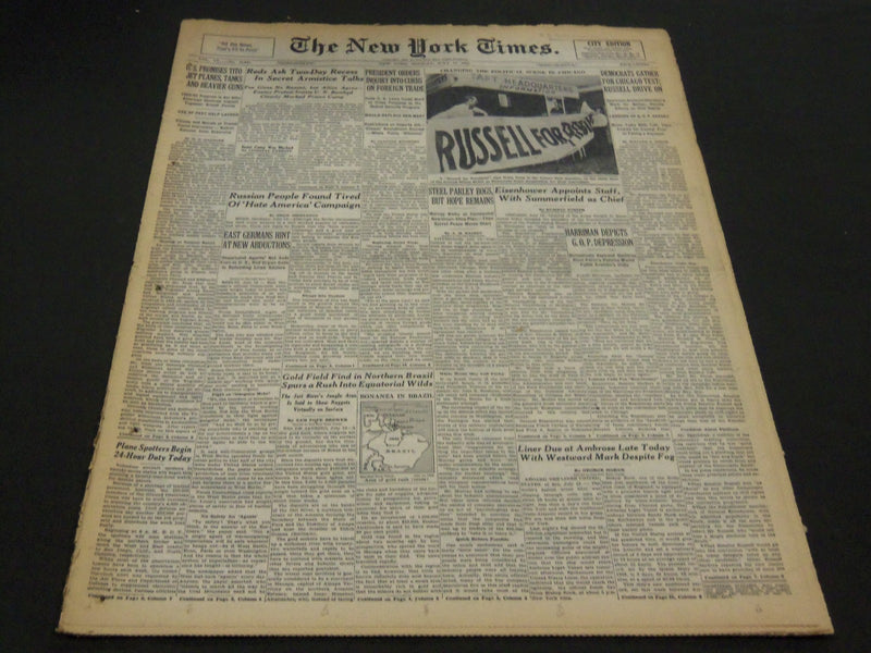 1952 JULY 14 NEW YORK TIMES - DEMOCRATS GATHER FOR CHICAGO TEST - NT 4553