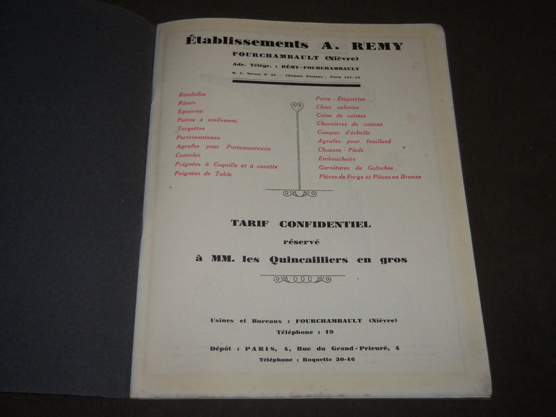 1930'S ETABLISSEMENTS A. REMY FOURCHAMBAULT FRENCH CATALOGUE - HARDWARE- FR 517