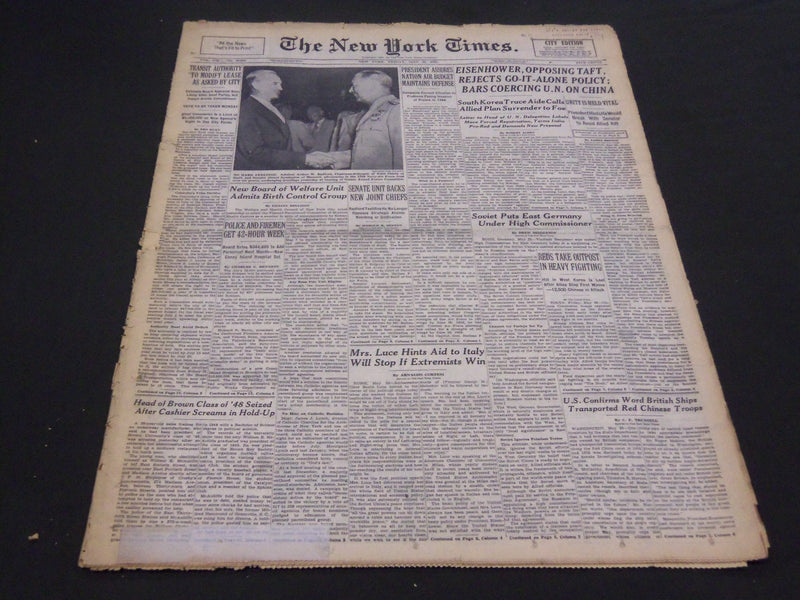 1953 MAY 29 NEW YORK TIMES - EISENHOWER OPPOSES TAFT ON GO ITALINE - NT 4482
