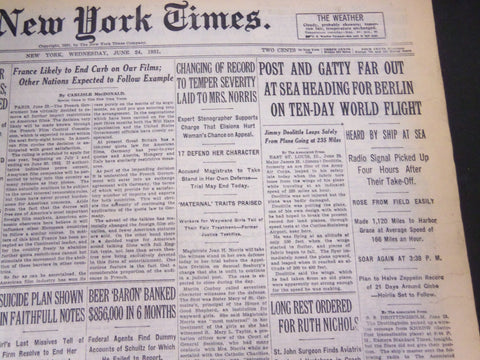1931 JUNE 24 NEW YORK TIMES - POST & GATTY FAR OUT AT SEA - NT 5019
