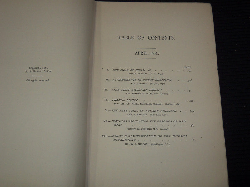 1881 THE INTERNATIONAL REVIEW MAGAZINE LOT OF 9 - GREAT ARTICLES - WR 866