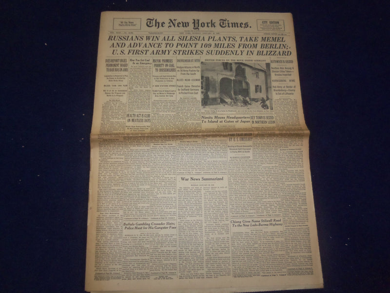 1945 JAN 29 NEW YORK TIMES -RUSSIANS WIN ALL SILESIA PLANTS, TAKE MEMEL- NP 6664