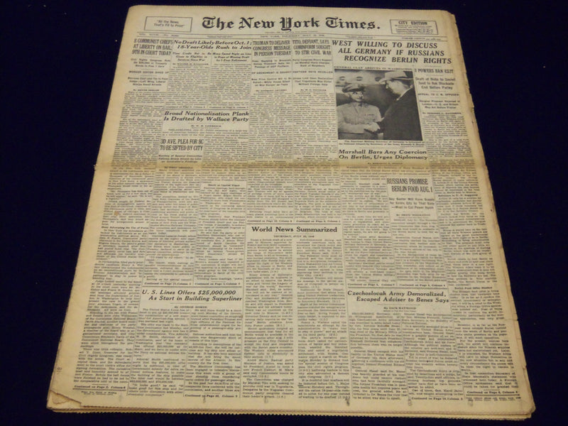 1948 JULY 22 NEW YORK TIMES - WEST WILLING TO DISCUSS ALL GERMANY - NT 137