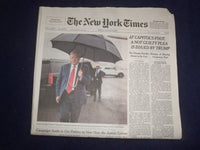 2023 AUG 4 NEW YORK TIMES-AT CAPITOL'S FOOT A NOT GUILTY PLEA IS ISSUED BY TRUMP