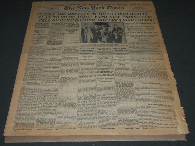 1927 JUNE 7 NEW YORK TIMES - FLIERS ARE RESTING 60 MILES FROM BERLIN - NT 5064