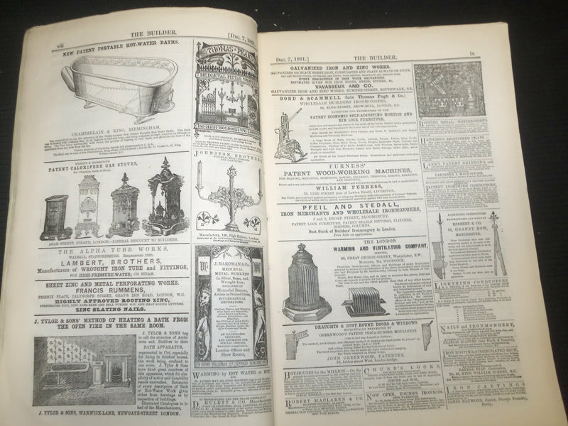 1861 DECEMBER THE BUILDER ARCHITECT MAGAZINE - 4 ISSUES -ILLUSTRATIONS - ST 416Q