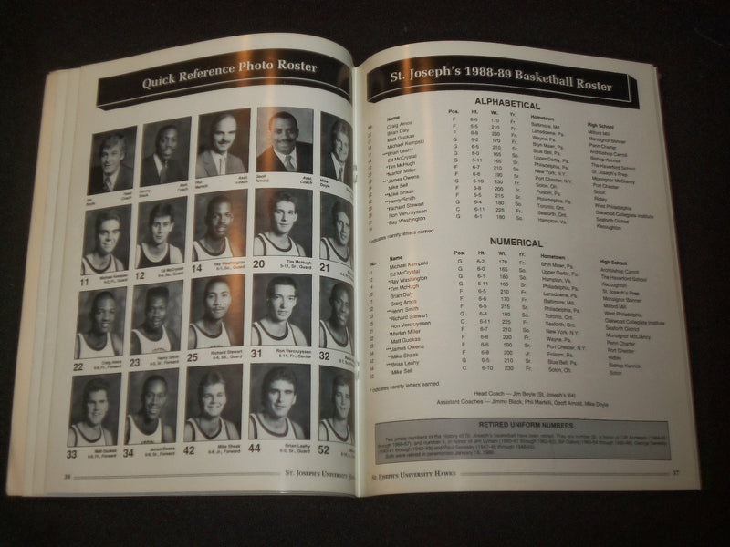 1988-1989 ST. JOSEPH'S UNIVERSITY BASKETBALL MEDIA GUIDE - ST 6352
