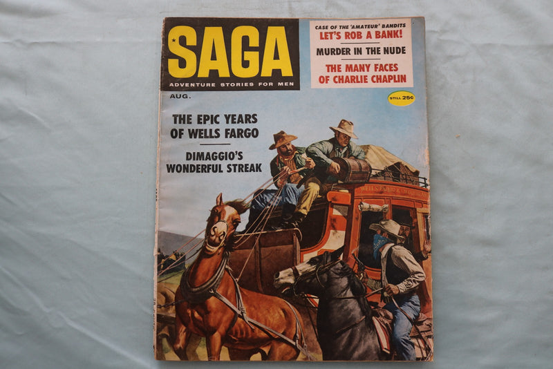 1959 AUGUST SAGA MAGAZINE - EPIC YEARS OF WELLS FARGO COVER - E 26647