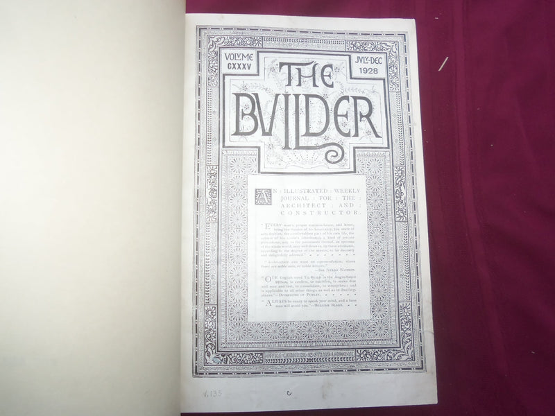 1928 JAN-DEC THE BUILDER U. K. MAGAZINE BOUND VOLUMES - 2 VOLS - FOLD OUTS- C 27