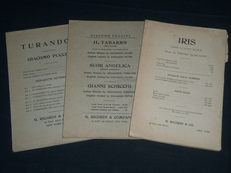 1898 GIACOMO PUCCINI LIBRETTOS PROGRAM LOT OF 3 - LA BOHEME - SCHICCHI - J 4089