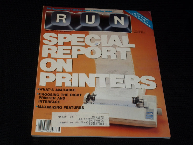 1986 MAY RUN MAGAZINE - COMMODORE COMPUTING FRONT COVER - E 551