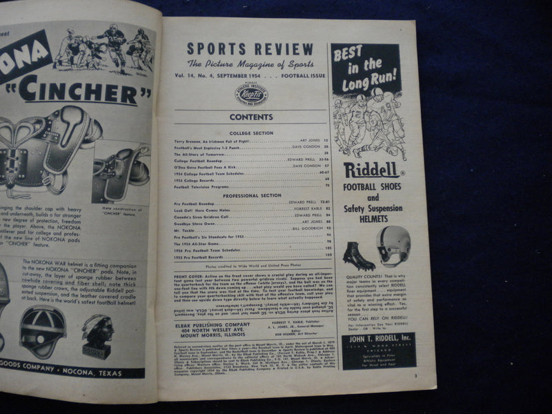 1954 SPORTS REVIEW FOOTBALL MAGAZINE - COLLEGE AND PRO ISSUE - B 439M