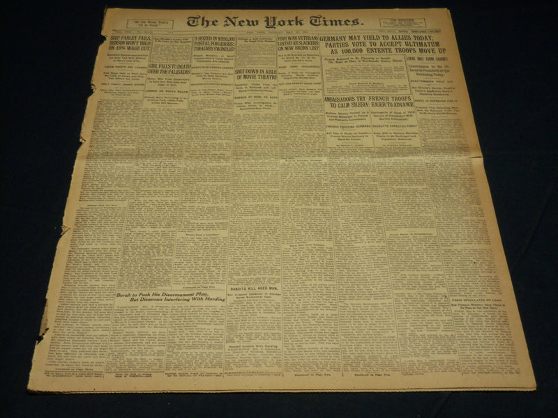 1921 MAY 10 NEW YORK TIMES - GERMANY MAY YIELD TO ALLIES TODAY - NT 7844