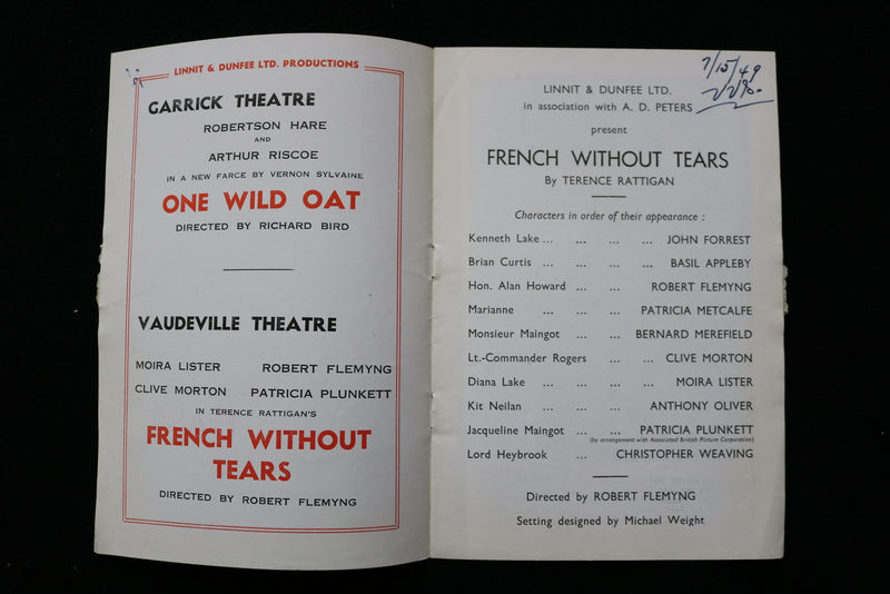 1949 VAUDEVILLE THEATRE PROGRAM - LONDON - LOT OF 2 - K 1901