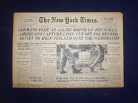 1944 SEP 4 NEW YORK TIMES - GERMANS FLEE AS ALLIES DRIVE ON BRUSSELS - NP 6613