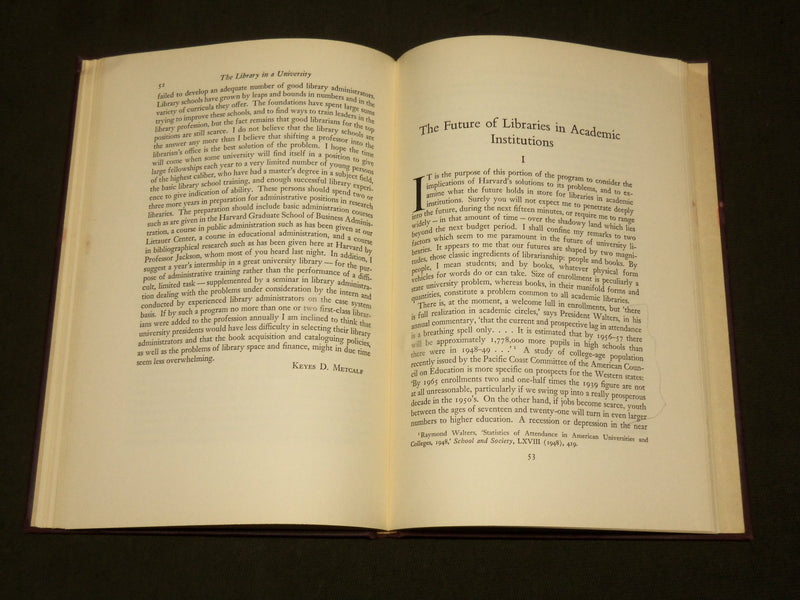 1950 THE PLACE OF THE LIBRARY IN A HARVARD UNIVERSITY - A CONFERENCE - KD 6246
