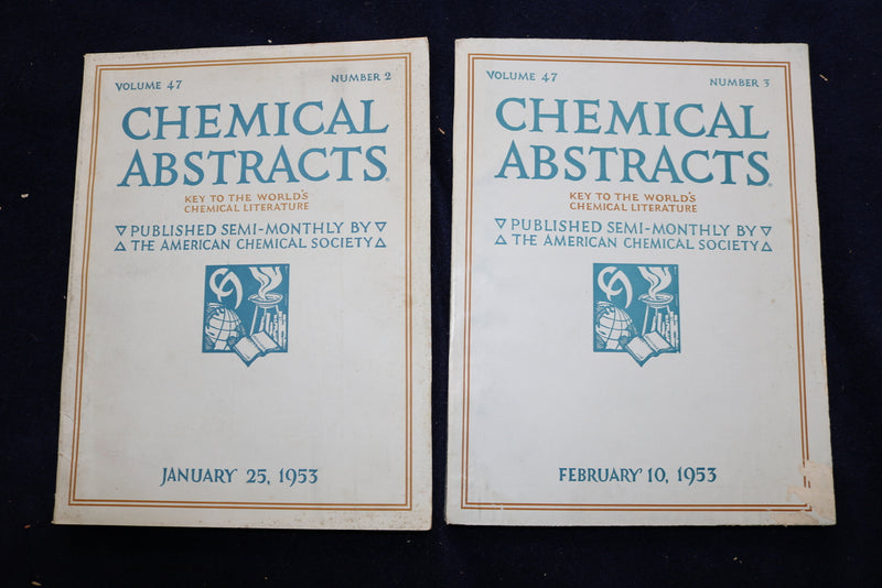 1953 CHEMICAL ABSTRACTS SEMI-MONTHLY MAGAZINE-LOT OF 21 -VOL. 47 #S 2-22 -O 3377
