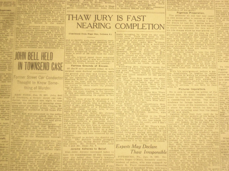 1907 JANUARY 29 THE BOSTON HERALD - HARRY THAW JURY IS NEARING COMPLETION- BH 25