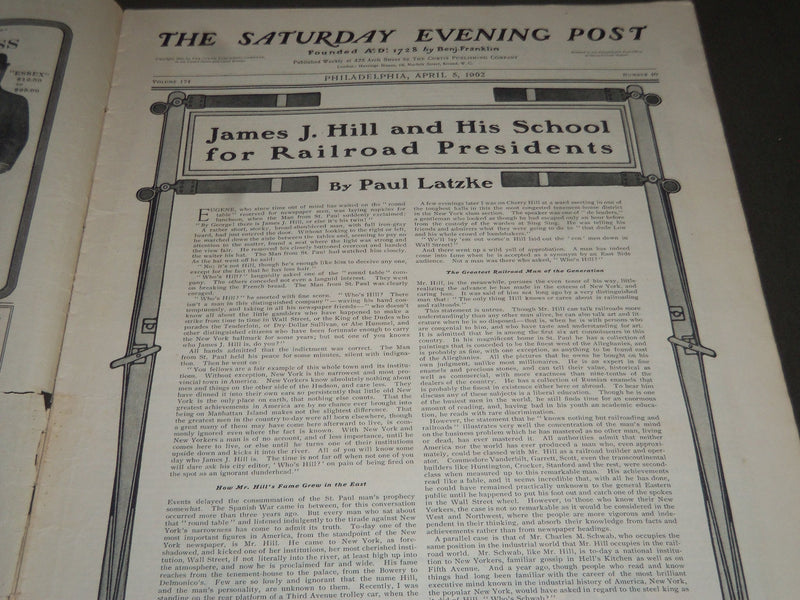 1902 APRIL 5 THE SATURDAY EVENING POST MAGAZINE - ILLUSTRATED COVER- SP 1036
