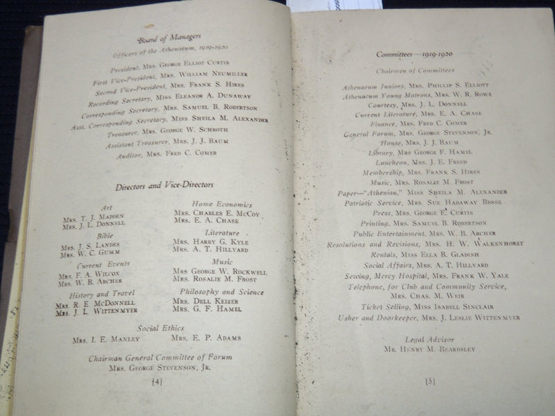 1919-1920 KANSAS CITY ATHENAEUM YEAR BOOK - J 7316