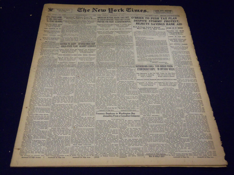 1933 SEPTEMBER 12 NEW YORK TIMES - RUTHERFORD COOLS ATOM HOPE - NT 4173