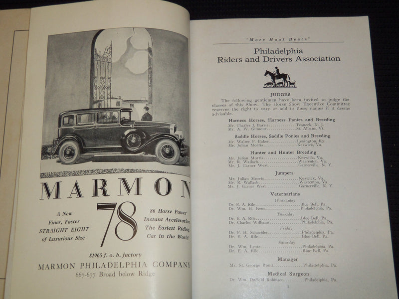 1928 SEPTEMBER PHILADELPHIA RIDERS & DRIVERS HORSE SHOW PROGRAM - J 7496