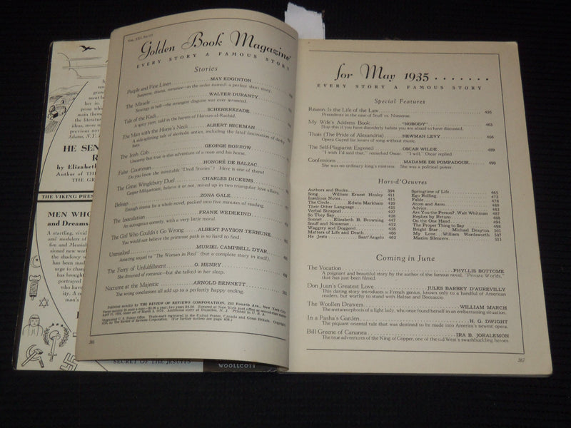 1935 MAY GOLDEN BOOK MAGAZINE - CHARLES DICKENS - BALZAC - HICKMAN - K 1009