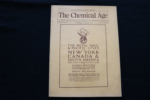 1924 AUGUST 2 THE CHEMICAL AGE MAGAZINE - ROYAL MAIL LINES COVER - SP 4925C