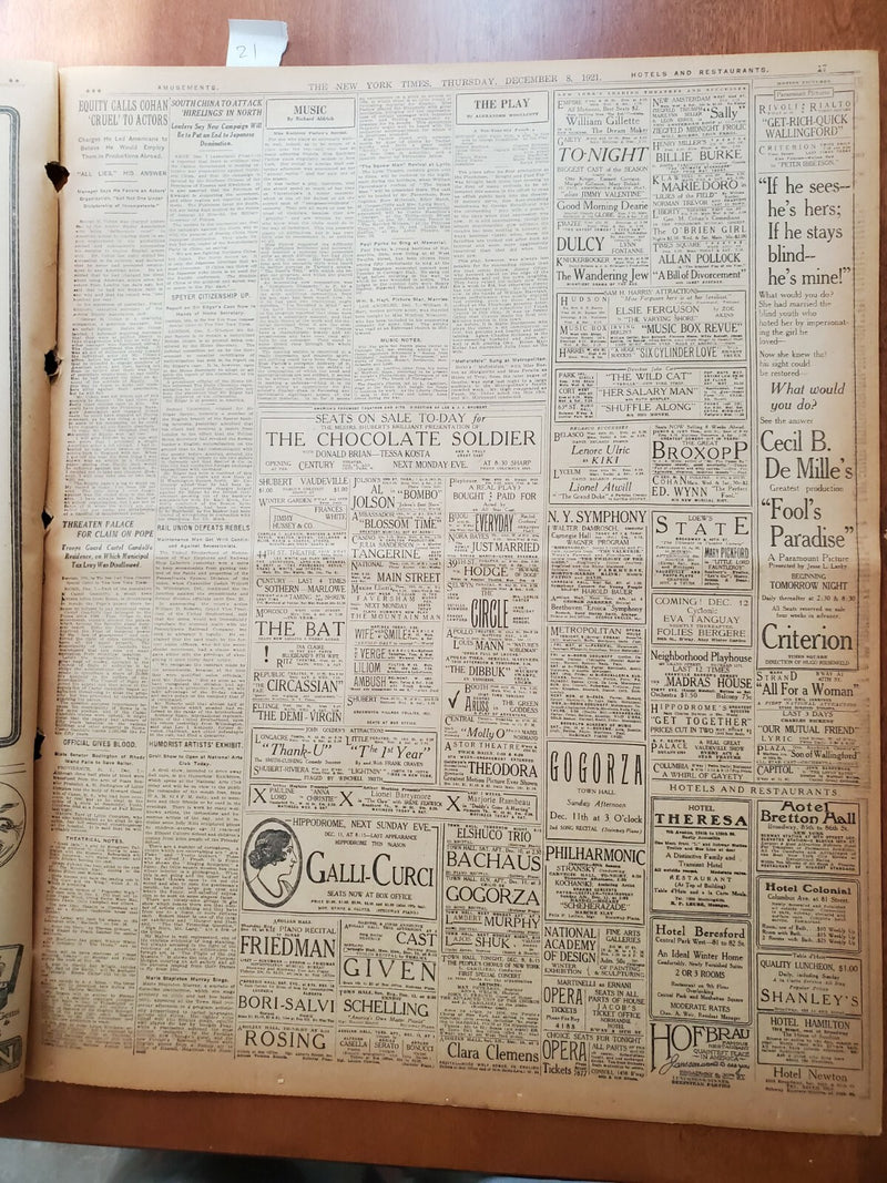 1921 DECEMBER 8 NEW YORK TIMES - CHICAGO POLICE FIGHT MOB OF 100,000 - NT 8036