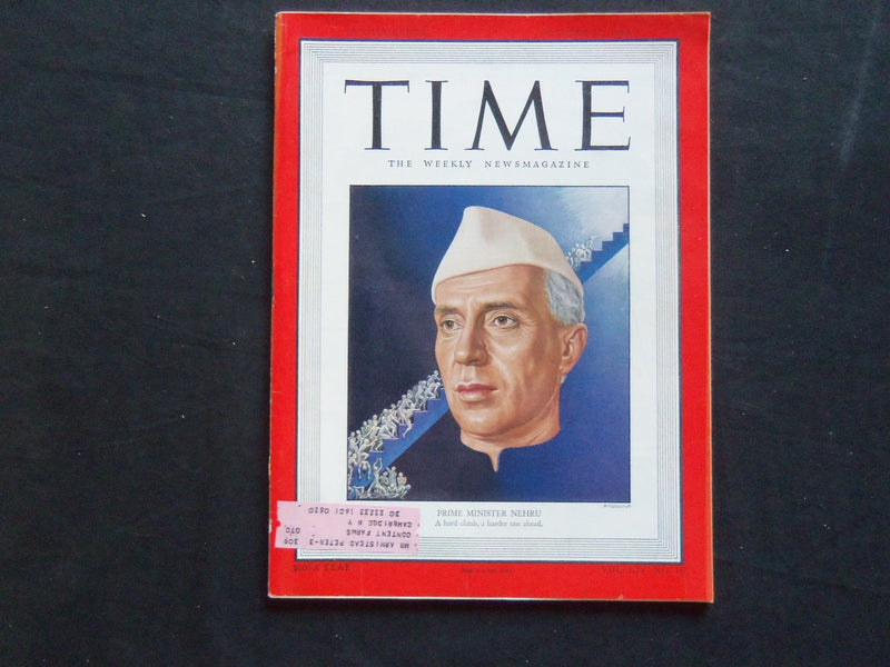1949 OCTOBER 17 TIME MAGAZINE - PRIME MINISTER JAWAHARIAL NEHRU - T 1196