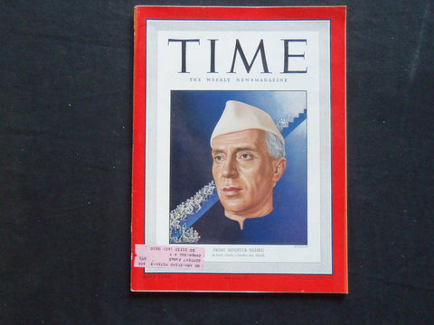 1949 OCTOBER 17 TIME MAGAZINE - PRIME MINISTER JAWAHARIAL NEHRU - T 1196