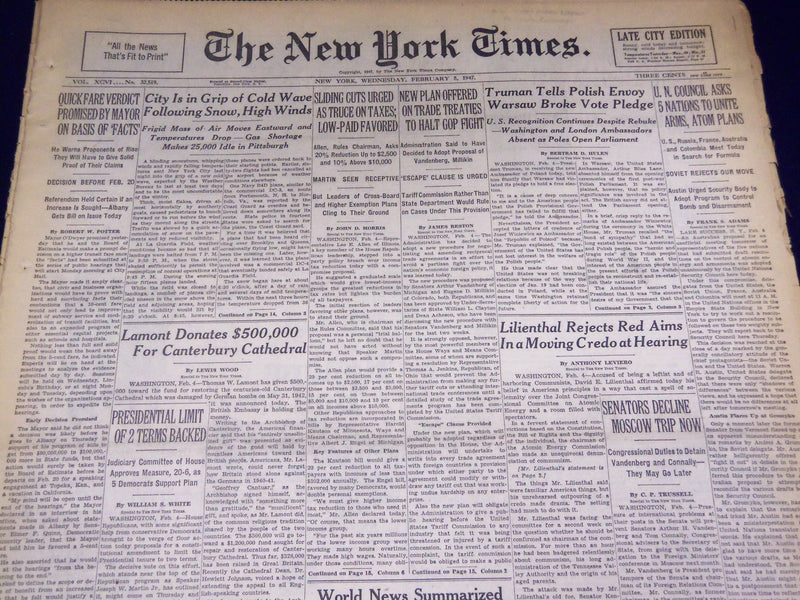 1947 FEBRUARY 5 NEW YORK TIMES - GRAZIANO FATE STILL UNDECIDED - NT 3288