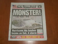2021 AUGUST 30 NEW YORK POST NEWSPAPER - HURRICANE IDA BASHES LOUISIANA