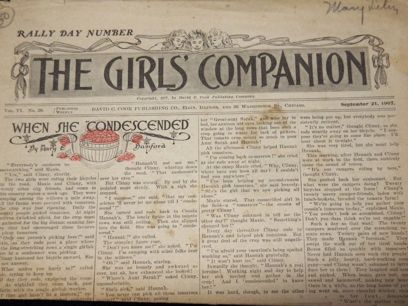 1907 THE GIRLS' COMPANION NEWSPAPER LOT OF 5 ISSUES - K 568