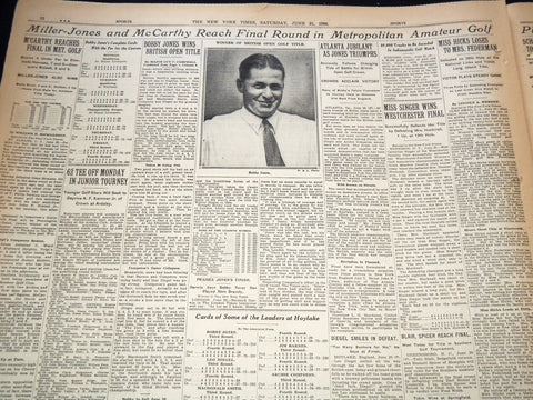 1930 JUNE 21 NEW YORK TIMES NEWSPAPER - BOBBY JONES WINS BRITISH OPEN - NT 9433