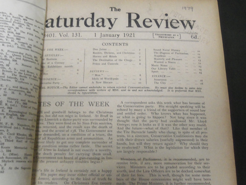 1921 SATURDAY REVIEW 2 BOUND VOLUMES - COMPLETE YR- PUBLISHED IN LONDON - R 1136