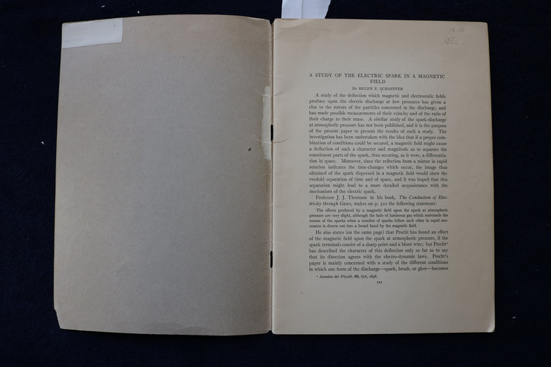 1908 A STUDY OF THE ELECTRIC SPARK IN A MAGNETIC FIELD SOFTCOVER BOOK - K 1571