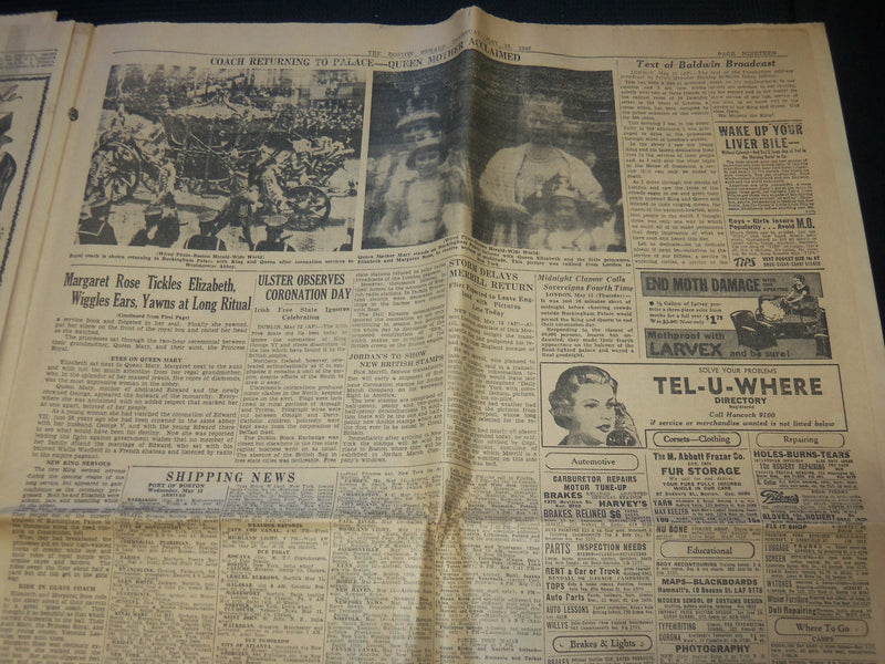 1937 MAY 13 BOSTON HERALD NEWSPAPER - KING CROWNED AMID SPLENDOR - NP 4251U