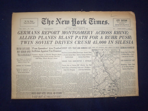 1945 MARCH 23 NEW YORK TIMES - GERMANS REPORT MONTGOMERY ACROSS RHINE - NP 6674
