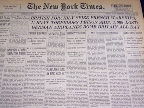 1940 JULY 4 NEW YORK TIMES - GERMAN AIRPLANES BOMB BRITAIN ALL DAY - NT 2547